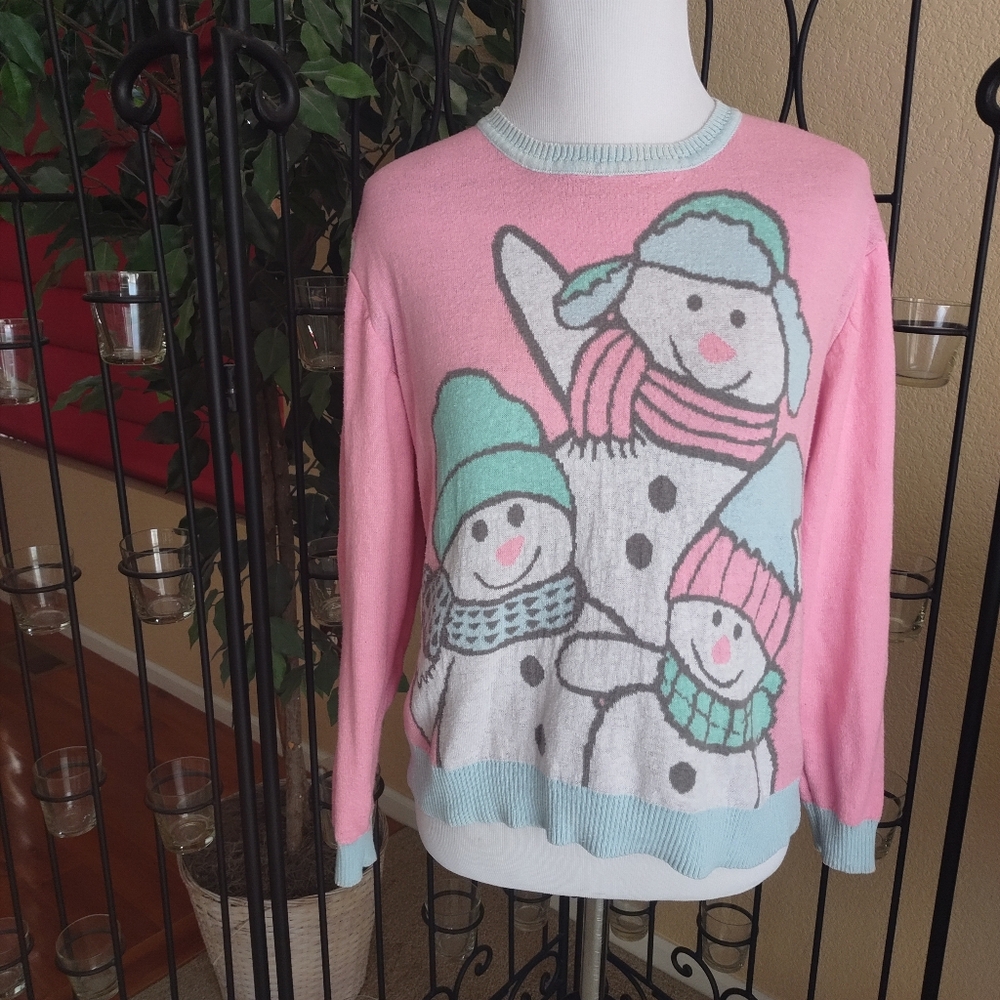 Pink and Blue Holiday Crew Neck Chillin With My Snowmies Sweater